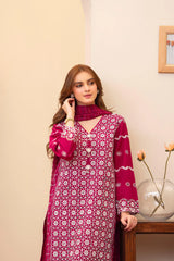 MIRAKHI - 3PC LAWN CHIKENKAARI EMBROIDERED SHIRT WITH LAWN TUBE SLUB DUPATTA AND TROUSER-W.J-1073