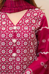 MIRAKHI - 3PC LAWN CHIKENKAARI EMBROIDERED SHIRT WITH LAWN TUBE SLUB DUPATTA AND TROUSER-W.J-1073