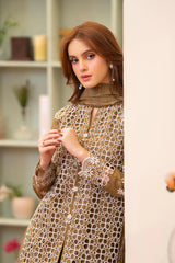 MIRAKHI - 3PC LAWN CHIKENKAARI EMBROIDERED SHIRT WITH LAWN TUBE SLUB DUPATTA AND TROUSER-W.J-1074