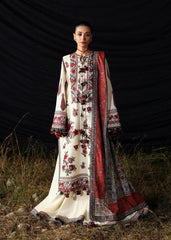 HUSSAIN REHAR-3PC DHANAK EMBROIDERED SHIRT WITH WOOL PRINTED SHAWL AND EMB TROUSER -W.J-5186