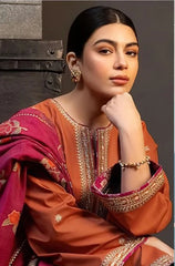 ZARASHAHJAHAN-3PC DHANAK EMBROIDERED SHIRT WITH WOOL PRINTED SHAWL AND TROUSER-W.J-4121