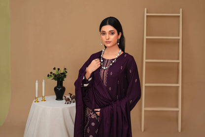 WearJora-3PC Dhanak Embroidered Shirt with Velvet Dhanak Shawl and Trouser-W.J-1288