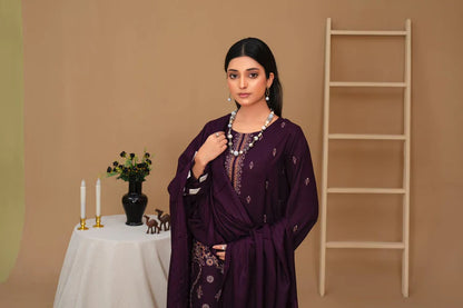 WearJora-3PC Dhanak Embroidered Shirt with Velvet Dhanak Shawl and Trouser-WJ-1926