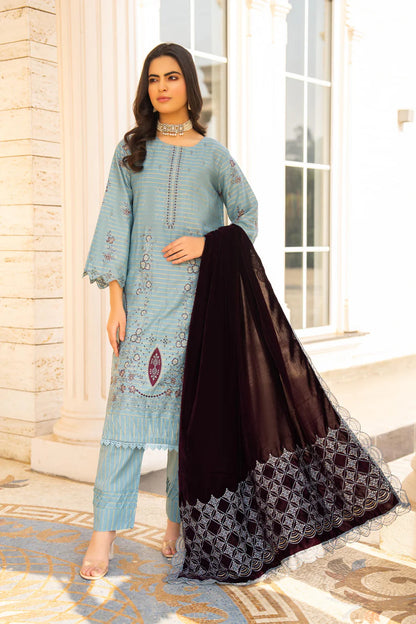 WearJora-3PC KHADDAR EMBROIDERED SHIRT WITH VELVET EMBROIDERED READY TO WEAR SHAWL- W.J-1388