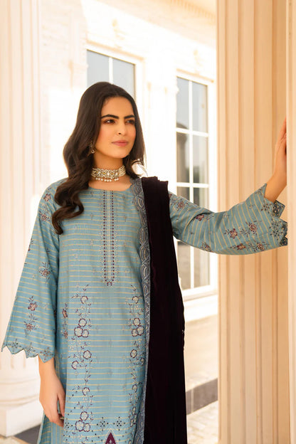 WearJora-3PC KHADDAR EMBROIDERED SHIRT WITH VELVET EMBROIDERED READY TO WEAR SHAWL- W.J-1388