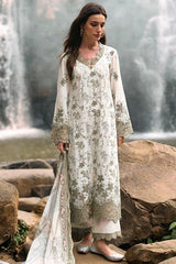 IMAGE-3PC LAWN EMBROIDERED SHIRT WITH MONARK PRINT DUPATTA & LAWN TROUSER-W.J-1517
