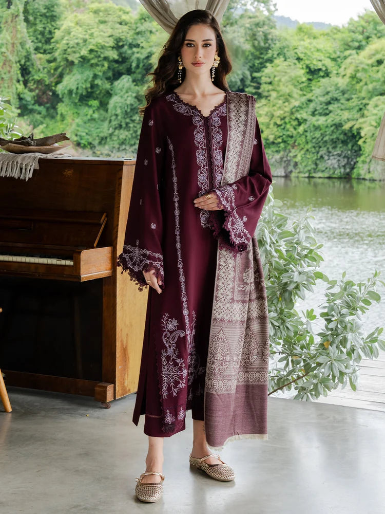 YARDS-3PC DHANAK EMBROIDERED SHIRT WITH COUTRAI PRINTED SHAWL AND TROUSER-W.J-5267