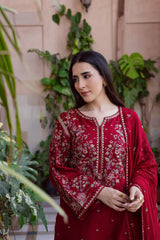 BATIK-3PC DHANAK EMBROIDERED SHIRT WITH CHIFFON EMBROIDERED DUPATTA AND TROUSER-W.J-5019