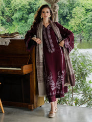 YARDS-3PC DHANAK EMBROIDERED SHIRT WITH COUTRAI PRINTED SHAWL AND TROUSER-W.J-5267
