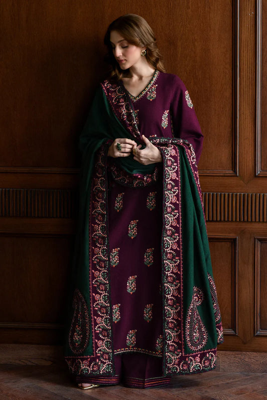 BATIK-3PC KARANDI EMBROIDERED SHIRT WITH DHANAK EMBROIDERED SHAWL AND TROUSER-W.J-2035