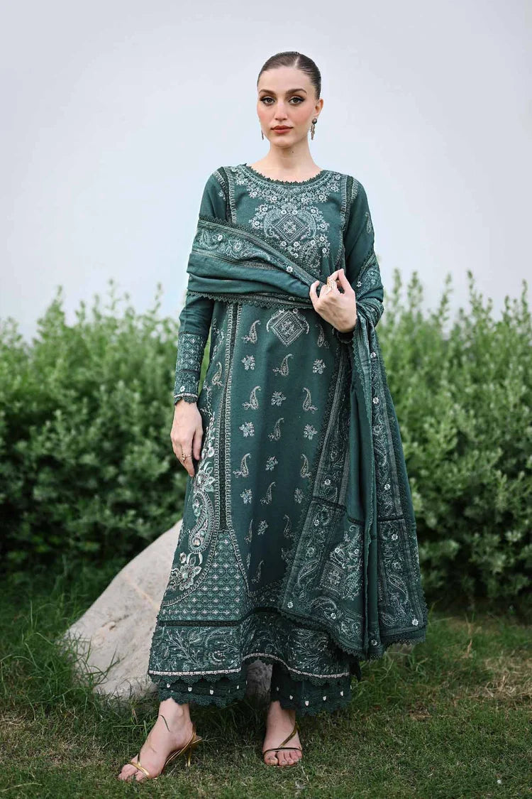 ZAIB-3PC DHANAK EMBROIDERED SHIRT WITH DHANAK EMBROIDERED SHAWL AND TROUSER-W.J-5042