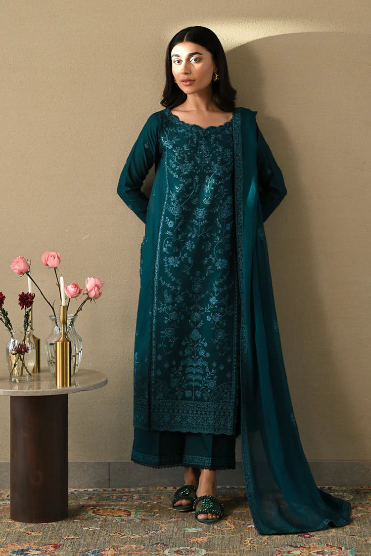 ZAIB-3PC LAWN EMBROIDERED SHIRT WITH CHIFFON EMB DUPATTA AND TROUSER-W.J-4512