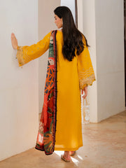 IZEL-3PC LAWN EMBROIDERED SHIRT WITH CHIFFON PRINT DUPATTA AND EMB TROUSER-W.J-4821