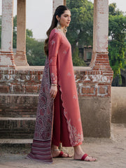 IZEL-3PC DHANAK EMBROIDERED SHIRT WITH WOOL PRINTED SHAWL & TROUSER-W.J-5017