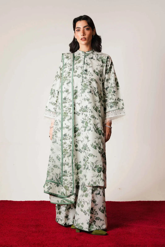 ZARA SHAHJAHAN-KARANADI 3PC PRINT WITH KARANDI PRINT SHAWL-W.J-1231