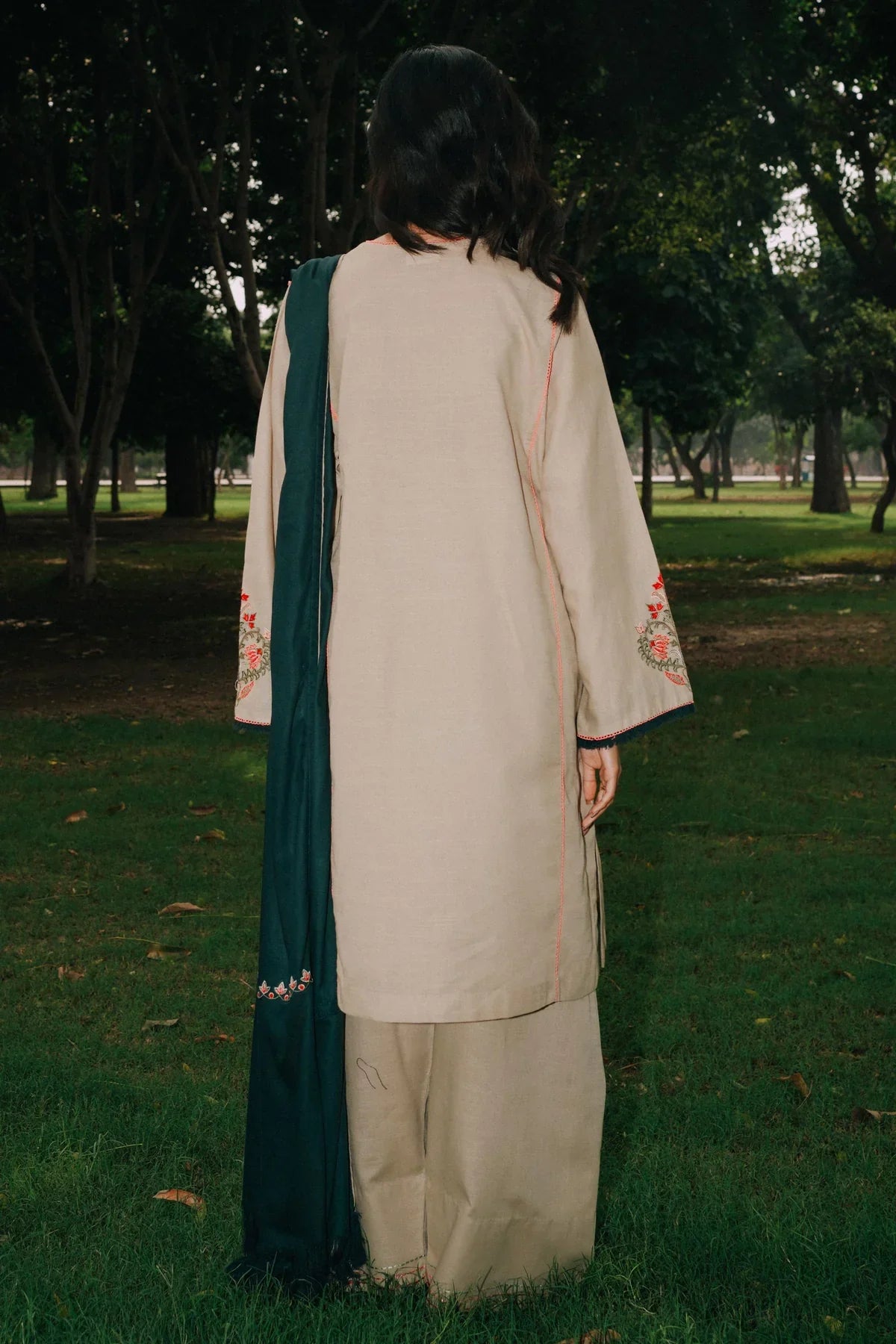 COCO BY ZAHRA SHAHJAHAN - 3PC DHANAK EMBROIDERED SHIRT WITH DHANAK EMBROIDERED SHAWL AND TROUSER-W.J-1223