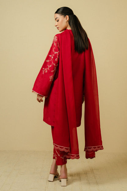 ZAHRA SHAHJAHAN - 3PC DHANAK EMBROIDERED SHIRT DHANAK EMBROIDERED DUPATTA AND TROUSER-W.J-1111