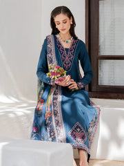 IZEL-3PC LAWN EMBROIDERED SHIRT WITH CHIFFON PRINTED DUPATTA AND TROUSER-W.J-4846
