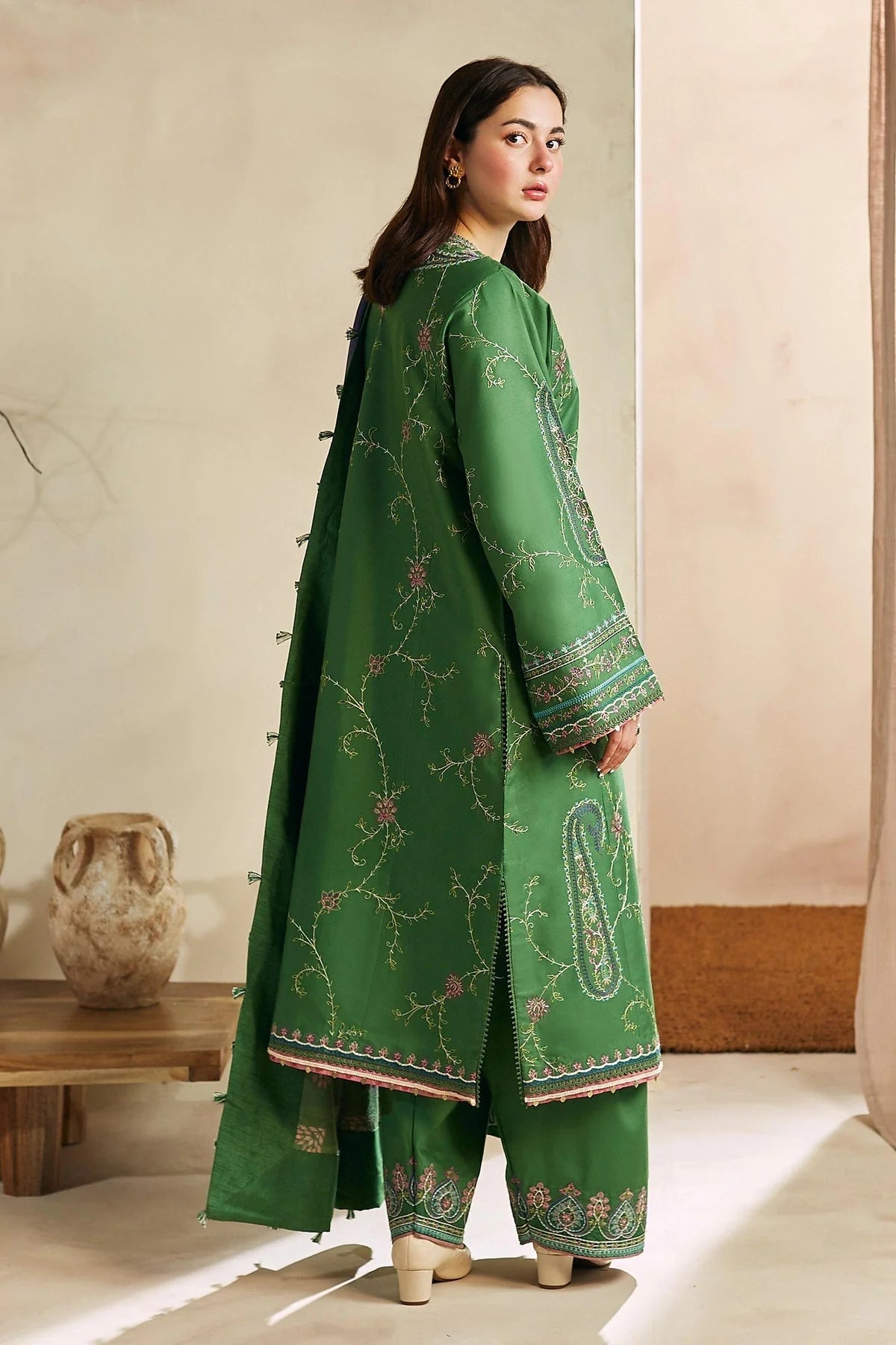 ZARA SHAH JAHAN - 3PC DHANAK EMBROIDERED SHIRT WITH WOOL PRINT SHAEL AND TROUSER-W.J-1276