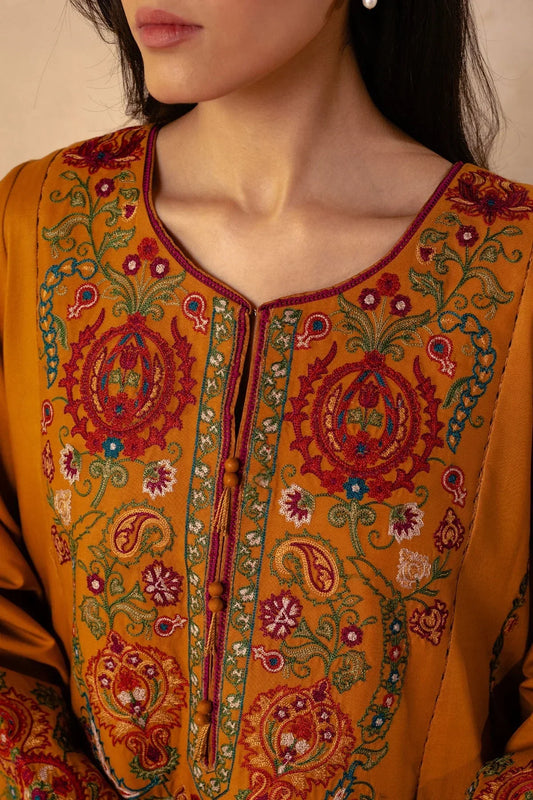 ZARA SHAHJAHAN - 3PC DHANAK EMBROIDERED SHIRT WITH DHANAK EMBROIDERED SHAWL AND TROUSER-W.J-1156
