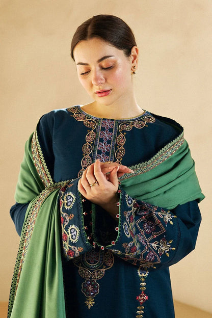 ZARASHAHJAHAN- 3PC DHANAK EMBROIDERED SHIRT DHANAK EMBROIDERED SHAWL AND TROUSER-W.J-1796
