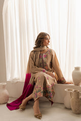 VINTAGE-3PC LAWN EMBROIDERED SHIRT WITH CHIFFON TYE&DYE DUPATTA AND TROUSER-W.J-4768