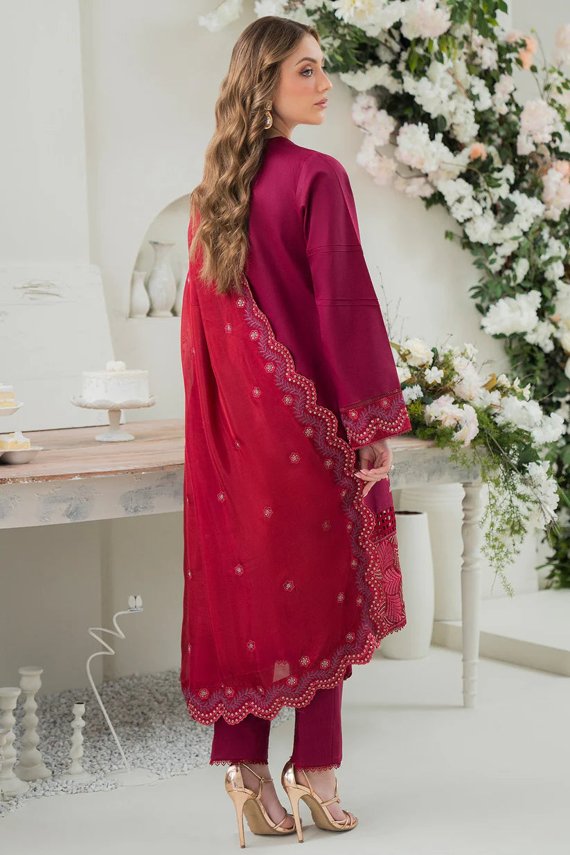 ZIVA- LAWN 3PC EMBROIDERED SHIRT WITH BAMBER CHIFFON EMBROIDERED DUPATTA WITH TROUSER  -W.J-1396