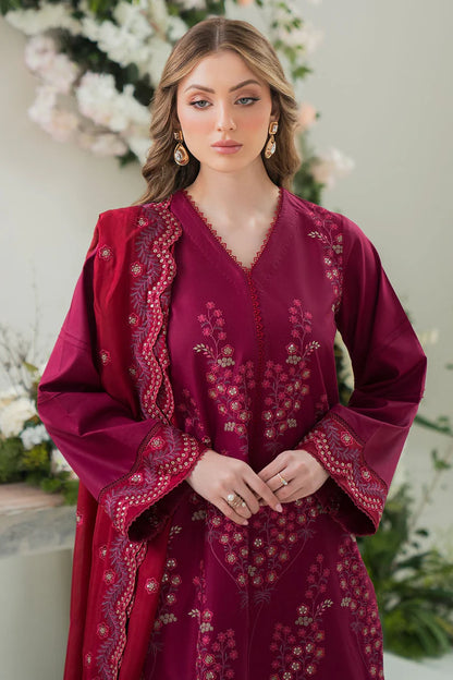 ZIVA- LAWN 3PC EMBROIDERED SHIRT WITH BAMBER CHIFFON EMBROIDERED DUPATTA WITH TROUSER  -W.J-1396