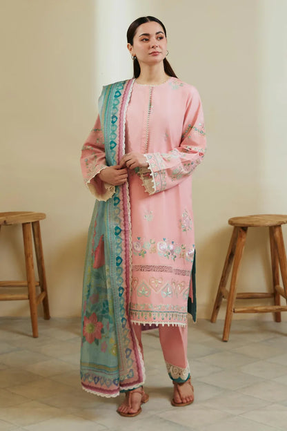 ZAHRA SHAHJAHAN- 3PC LAWN EMBROIDERED SHIRT WITH DIAMOND PRINT DUPATTA-W.J-1422