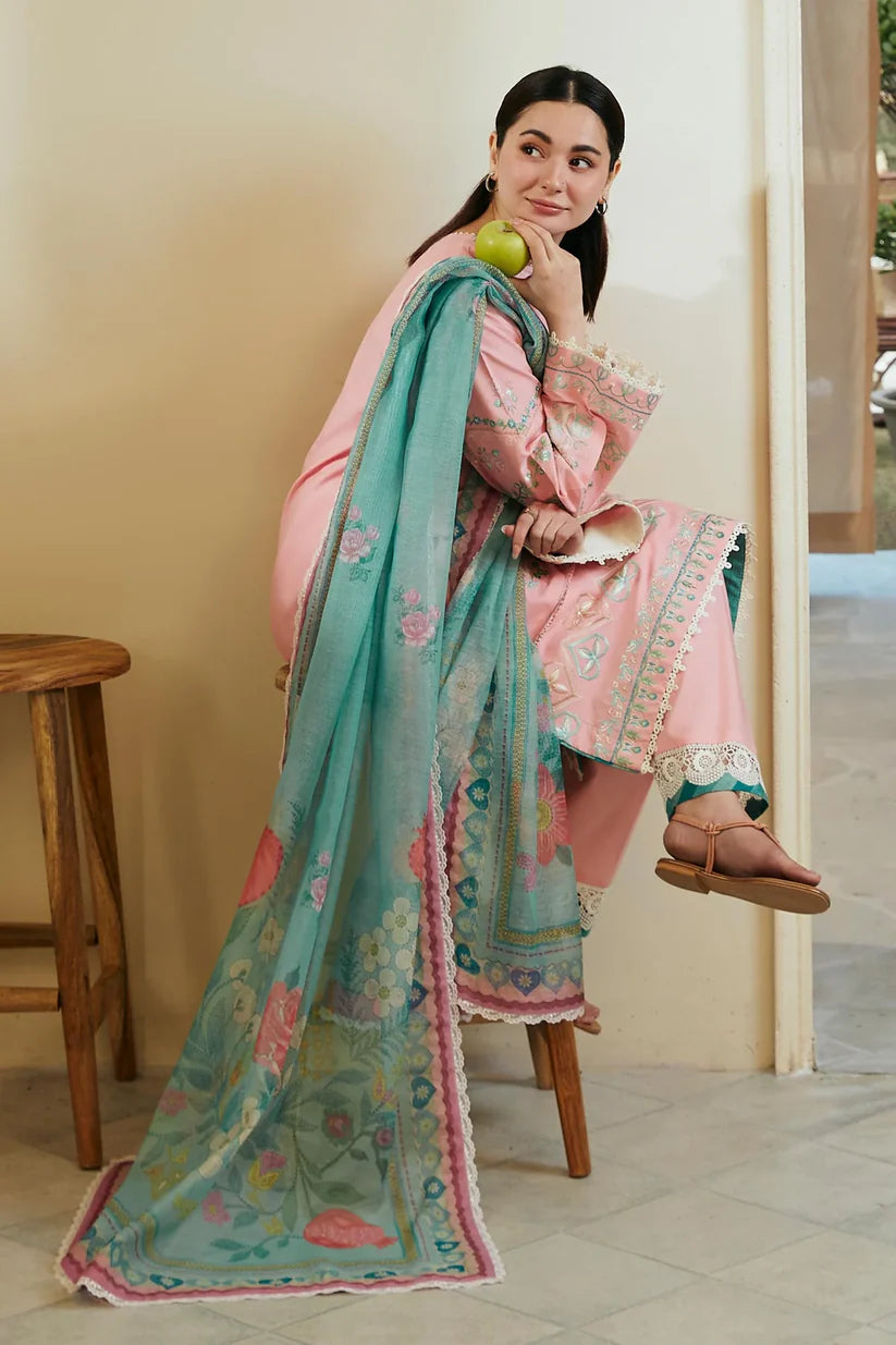 ZAHRA SHAHJAHAN- 3PC LAWN EMBROIDERED SHIRT WITH DIAMOND PRINT DUPATTA-W.J-1422