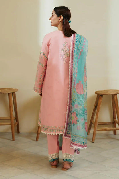 ZAHRA SHAHJAHAN- 3PC LAWN EMBROIDERED SHIRT WITH DIAMOND PRINT DUPATTA-W.J-1422