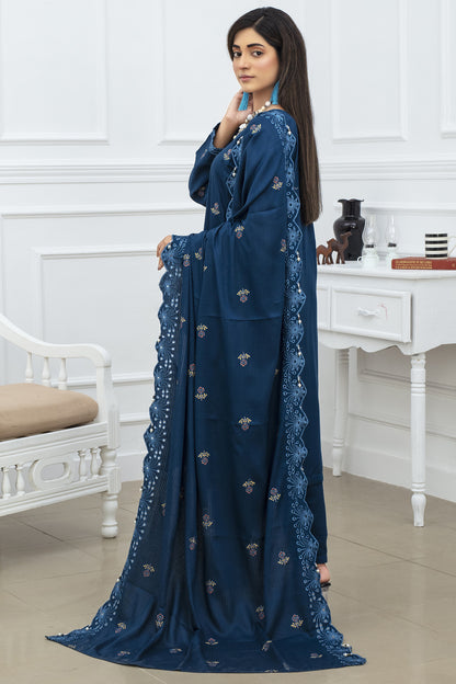 WearJora-3PC DHANAK EMBROIDRED SHIRT WITH DHANAK EMBROIDRED SHAWL AND TROUSER-W.J-1114