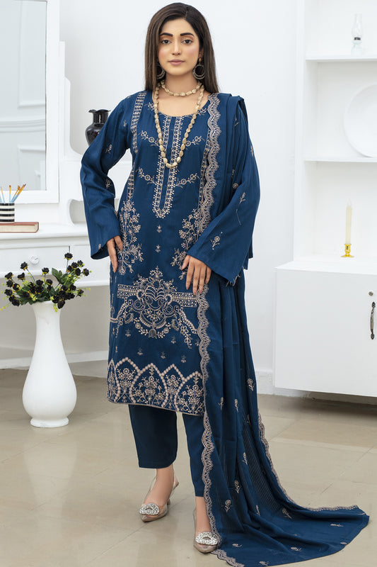 WearJora-3PC DHANAK EMBROIDRED SHIRT WITH DHANAK EMBROIDRED SHAWL AND TROUSER-W.J-1114