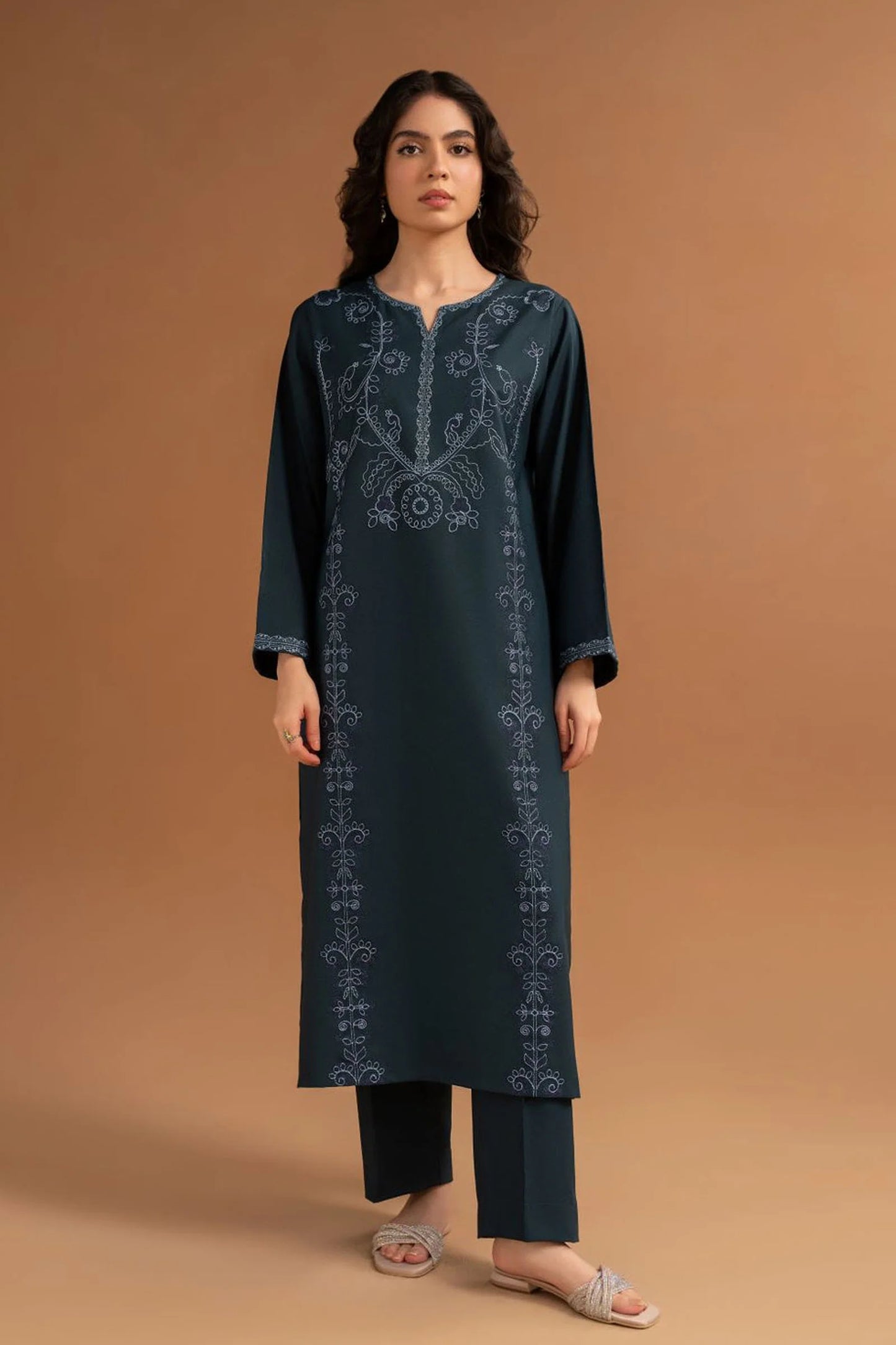 LAZULI-2PC DHANAK EMBROIDRED SHIRT WITH DHANAK TROUSER-W.J-1312