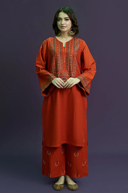 URGE-2PC DHANAK EMBROIDRED SHIRT WITH AND EMBROIDRED TROUSER-W.J-1068