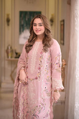 ANNELA`S-3PC DHANAK EMBROIDERED SHIRT WITH DHANAK EMBROIDERED SHAWL & EMB TROUSER-W.J-5130