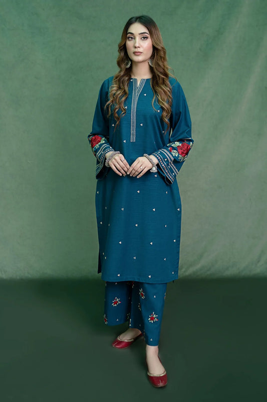 URGE-2PC DHANAK EMBROIDRED SHIRT WITH AND EMBROIDRED TROUSER-W.J-1069