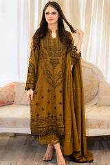 LIBAAS-3PC DHANAK EMBROIDERED SHIRT WITH DHANAK EMBROIDERED SHAWL & EMB TROUSER-W.J-5227