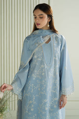 CROSS STITCH-3PC DHANAK EMBROIDERED SHIRT WITH WOOL DIGITAL PRINTED SHAWL AND TROUSER-W.J-4109