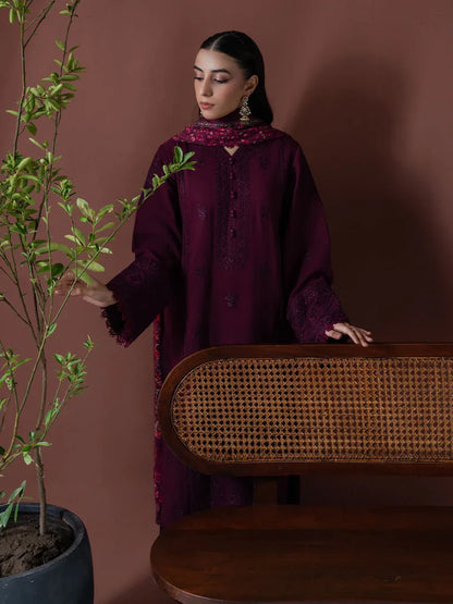 ASIM JOFA-3PC DHANAK EMBROIDERED SHIRT WITH COURTRAI PRINTED SHAWL & TOUSER-W.J-2019