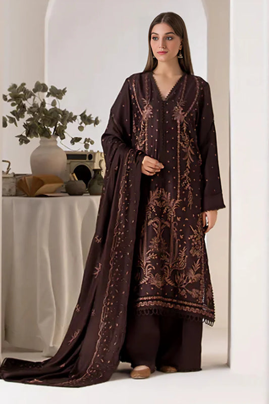 SOBIA NAZIR - 3PC DHANAK EMBROIDERED SHIRT WITH DHANAK EMBROIDERED SHAWL AND TROUSER-W.J-1390