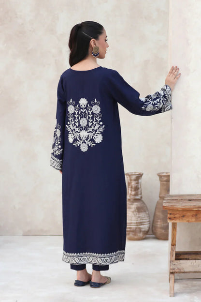 FEROZAE-2PC DHANAK EBROIDERED SHIRT WITH DHANAK EMBROIDERED SLEEVES-W.J-1336