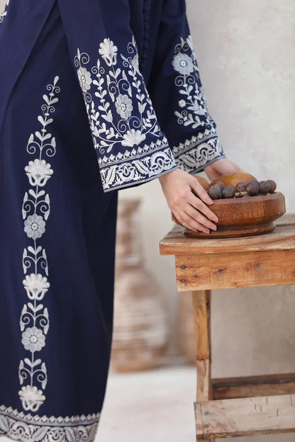 FEROZAE-2PC DHANAK EBROIDERED SHIRT WITH DHANAK EMBROIDERED SLEEVES-W.J-1336