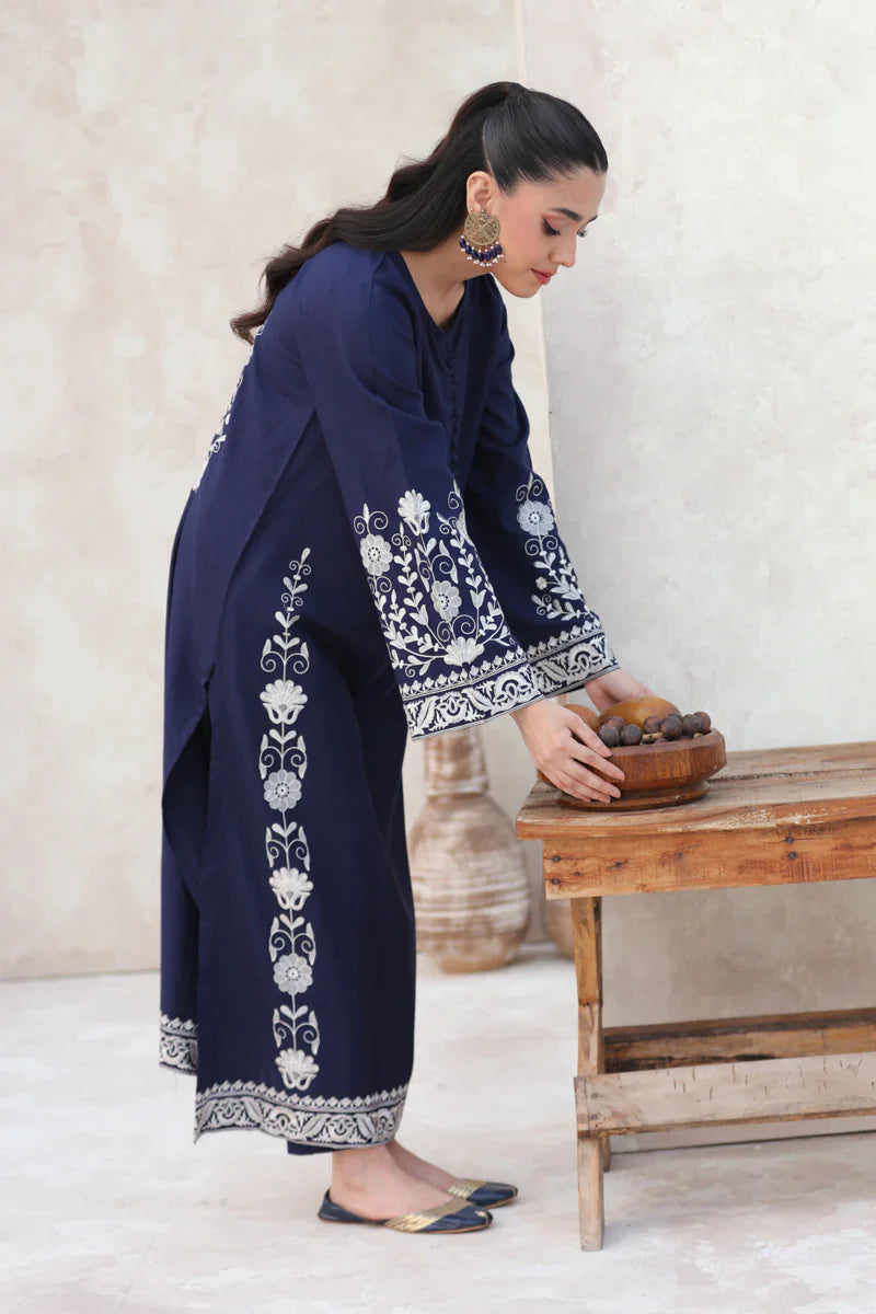 FEROZAE-2PC DHANAK EBROIDERED SHIRT WITH DHANAK EMBROIDERED SLEEVES-W.J-1336