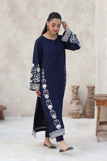 FEROZAE-2PC DHANAK EBROIDERED SHIRT WITH DHANAK EMBROIDERED SLEEVES-W.J-1336