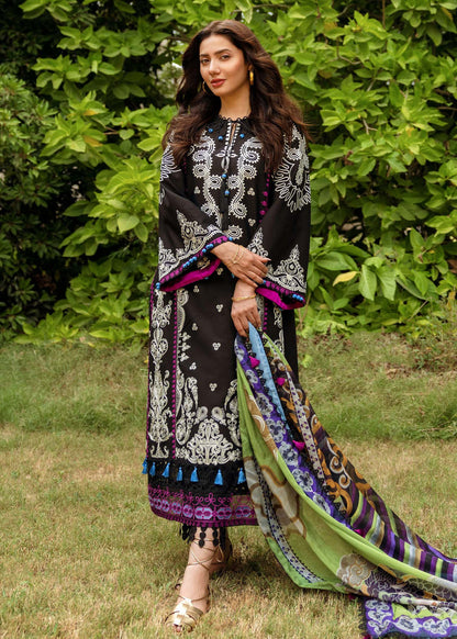 SIRAA BY SADAF-3PC LAWN EMBROIDERED SHIRT WITH MONARK PRINT DUPATTA AND LAWN TROUSER-W.J-1466