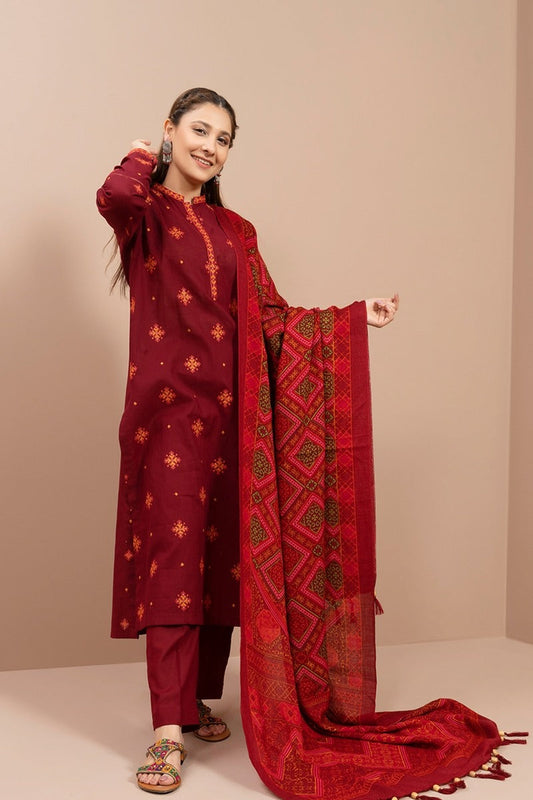 KAYSERIA- 3PC LAWN EMBROIDERED WITH MONARK PRINT DUPATTA & TROUSER-W.J-1493