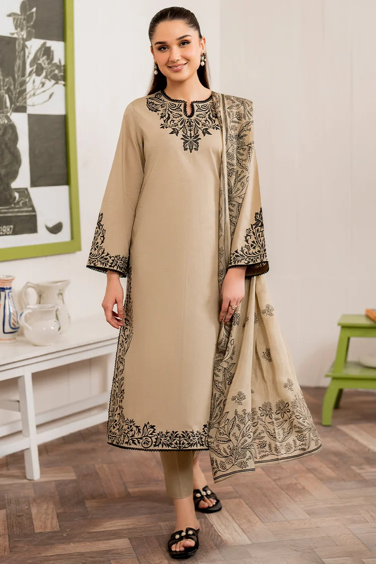 GARNET-3PC DHANAK EMBROIDERED SHIRT WITH WOOL PRINTED SHAWL AND TROUSER-W.J-5064