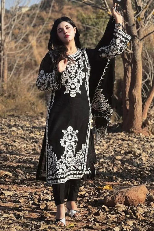 JAZMIN- DHANAK 3PC EMBROIDERED SHIRT WITH DHANAK EMBROIDERED SHAWL WITH TROUSER-W.J-1090