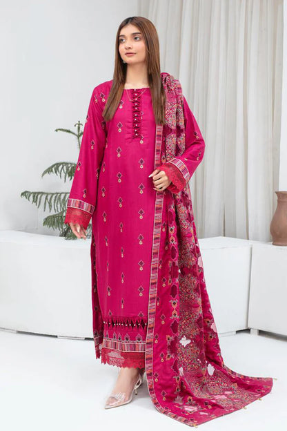 WearJora-3PC DHANAK EMBROIDERED SHIRT WITH HEAVY CUTWORK EMBROIDERED DHANAK SHAWL AND TROUSER-W.J-1793